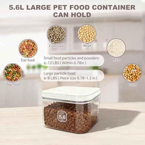 LEAWALK 5-8Lbs/5.92Qt/5.6L Airtight Dog Cat Food Storage Container and Pet Storage Bin BPA-Free. PET Clear Stackable Dog Treat Containers for Pet Food/Rice/Dry/Cereals/Flour/Sugar/Bread - color: White-5.6L-C
