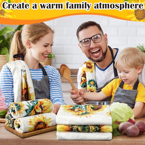 Oudain 6 Pcs Sunflower Kitchen Towels Summer Sunflower Floral Hand Dish Towels Absorbent Fast Drying Hand Tea Vintage Hanging Reusable Cleaning Dishcloths for Cooking Farmhouse Bathroom Accessory - color: Sunflower