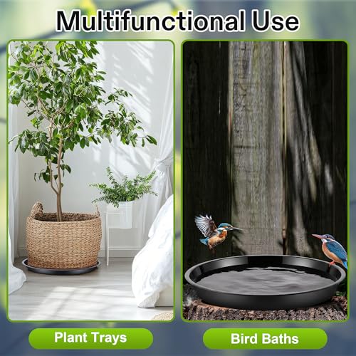 3 Pack Plastic Bird Bath Bowl, 14”Ground Bird Baths for Outdoor(Black） | Large Durable Birds Bath Dish for Garden Yard, Birds Water Bowl Feeder Tray Replacement, Weather Resistant ABS Plastic - color: Black