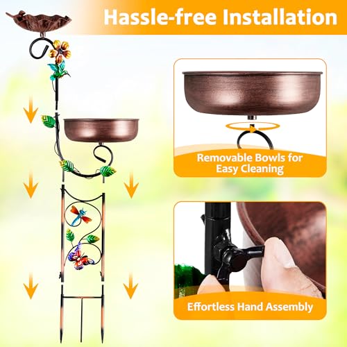 2 in 1 Bird Bath for Outside, Freestanding Large Bird Feeder Birdbaths for Outdoors, Garden Metal Bird Baths Bowl for Patio Yard, Copper - size: 36‘’