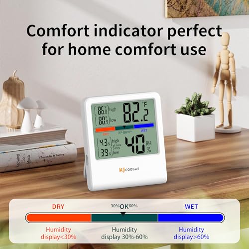 Digital Thermometer Hygrometer, Indoor Wall Thermometer Humidity Indoor with High Accuracy, Suitable for Greenhouse, Home and Office, AAA Battery (White)