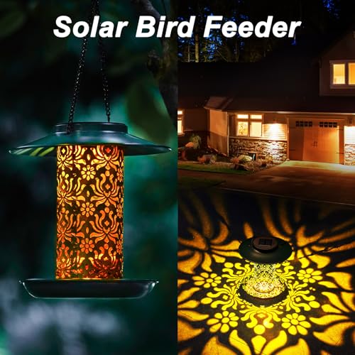 SWEETFULL Solar Bird Feeders for Outside Metal Outdoor Hanging,Wild feeders as Gift Ideas Lovers Garden Yard Patio Cardinals (Chew-Proof,Heavy Duty Weather Resistance 2LBs) - size: 7.5"x 7.5"