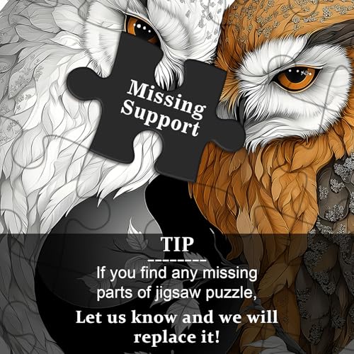 Yin Yang Owl Jigsaw Puzzle 1000 Pieces for Adults,Unique Bird Jigsaw Puzzle Features Dual Owl Balance, Black and White Animal Puzzle,Impossible Owl Home Wall Decor - style: PT-1018-Round Yin Yang Owl Puzzle