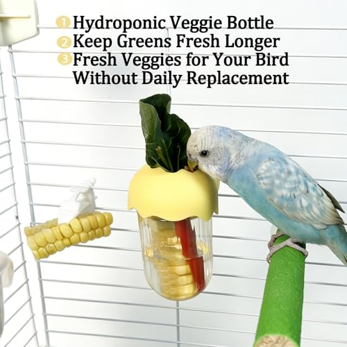 Automatic Bird Cage Feeder No Mess Bird Feeding Station Parrot Vegetable Holder Fruit Clips for Parakeet Cockatoo Canary Lovebirds Budgie (Yellow) - color: Yellow