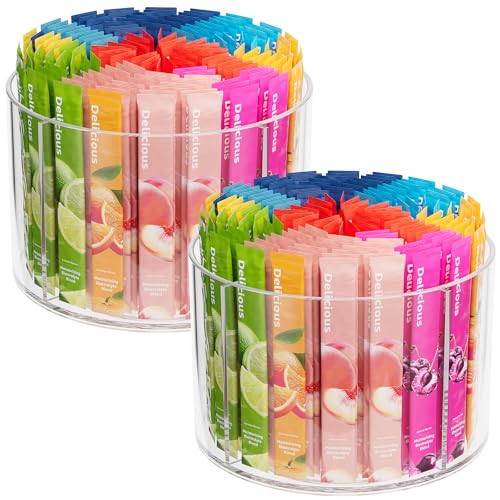 2-Pack Divided Drink Packet Organizer, Rotating Turntable Organizer | Spinning Powdered Drink Mix Holder, Clear Lazy Susan Turntable, Divided Water Drink Packet Storage Organizer - size: 2 Pack - 4 Section