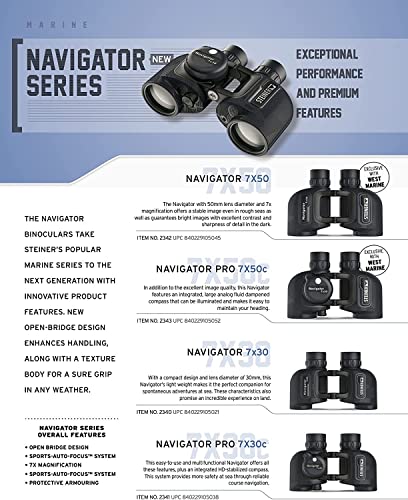 Steiner Navigator 7x50 Binoculars - Magnification 7X - High Contrast Optics - Floating Prism System - Sports-Auto Focus - Delivers Excellent Image Clarity, Navy Blue with Compass (2343, New Version) - size: 7x50, style: With Compass