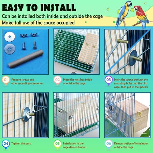 kathson Parakeet Nesting Box,Wood Bird Nest House for Cage,Parrots Breeding Mating Boxes,Budgie Nesting Box for Lovebirds,Finch,Canary,Small-Sized Birds（S） - size: S-7.87 x 4.72 x 4.72in