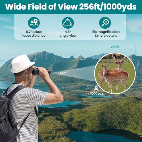 15X45 Professional HD Binoculars for Adults High Powered with Phone Adapter, IPX7 Waterproof Binoculars with Large Eyepiece for Huting Bird Watching Hiking Hunting Cruise Ship - color: Black1