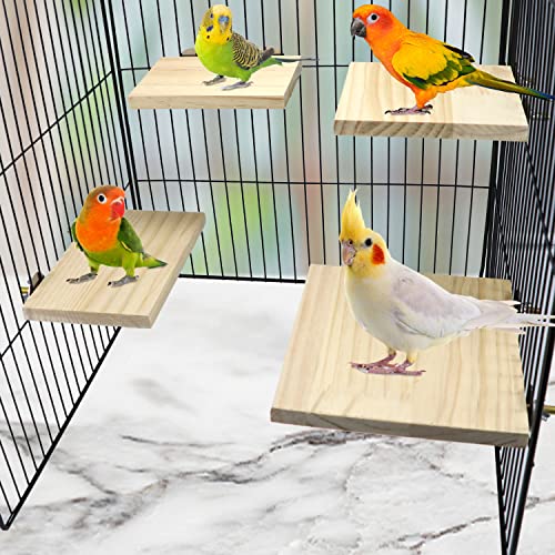 Litewoo 2pcs Bird Perch Platform Flat Stand Beak Paw Grinding for Parrot, S | 3.5" x 5.1", natural wood, easy to install, save space, for parrot/parakeet/cockatiel/lovebird//conure/finch/budgie/cage