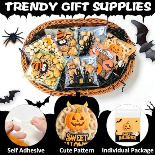 Halloween Self Sealing Cookie Bags - 100Pcs 4x4 Inch Clear Halloween Cellophane Treat Bags for Candy, Cookies, Party Favors & Gift Packaging, Plastic Halloween Goodie Bags for Kids Classroom Exchange - color: Halloween 100pcs