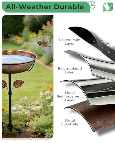 13" Metal Bird Bath for Outside 3" Deep Removable Bowl with Stake | Easy Cleaning, Weather Resistant, 5-Prong Stability, Adjustable Height, 1.4 Gal Capacity, Bird Lover Gift - size: 13 "diameter, 3" depth