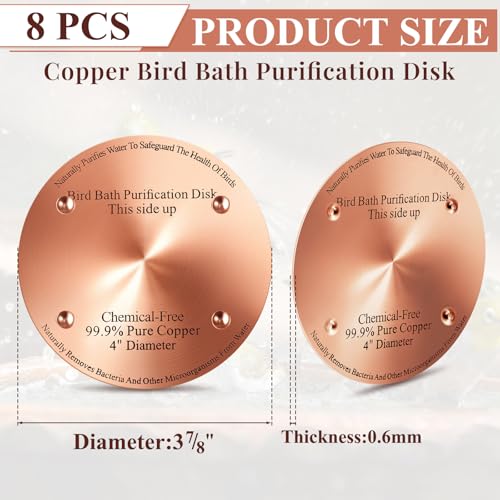 8 Pcs 4" Bird Bath Copper Disc, 0.6mm Thick | For Outdoor Birdbath Bowls Cleaner, Chemical-free Purification, Reinforced with 4 Point Support, Helps Prevent Algae - style: Classic