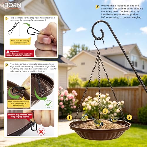 iBorn Hanging Bird Feeder Tray, 2.5LB All Metal Wild Bird Feeder for Outdoor Backyard Garden, Squirrel Chew Proof and Rust Resistant Feeder Bowl with Drainage Holes, Bronze, Pack of 1