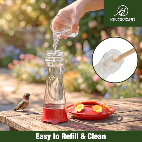Kingsyard Glass Hummingbird Feeder for Outdoors Hanging, 10 oz Leak-Proof Humming Bird Feeders with Ant Moat & Bee Proof Feeding Ports, Hummingbird Gift for Bird Lovers (Clear) - color: Clear
