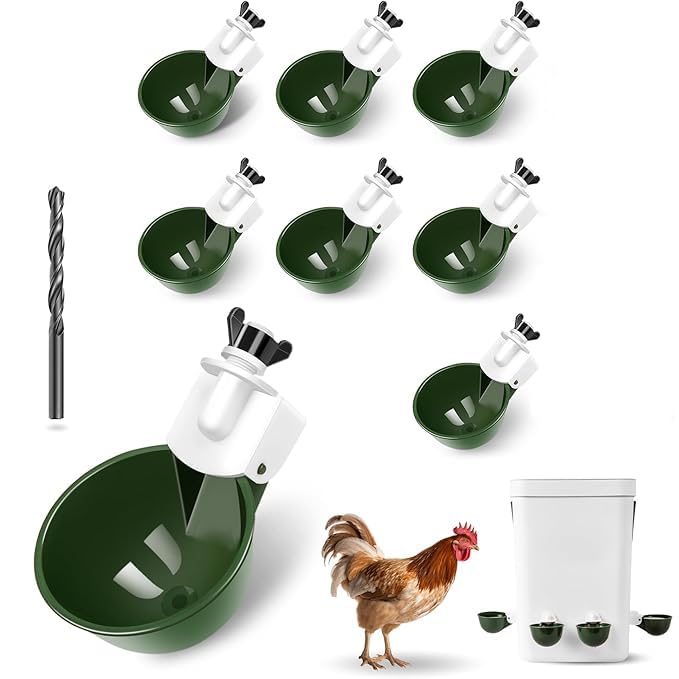 Chicken Waterer 8-Pack Automatic Chicken Waterer Cups - No Waste Poultry Watering Solution for Chicken, Duck, Goose, Turkey with Easy Mounting System Poultry Waterer