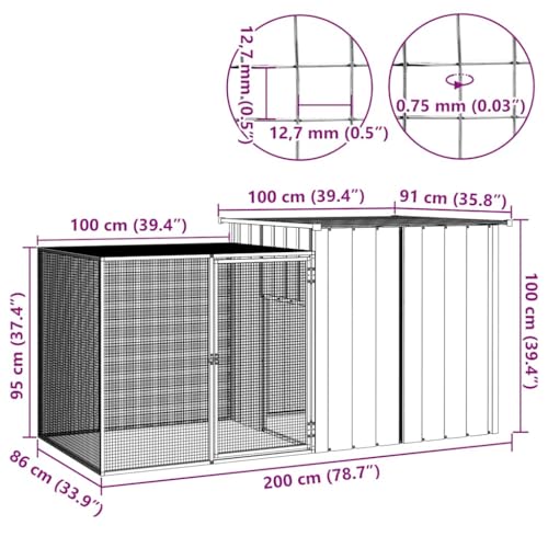 Chicken Coop Anthracite Galvanized Steel 78.7 x 35.8 x 39.4 in Outdoor Hen House Large Walk-in Chicken Run with Lockable Latch, Ventilation & Easy Assembly for Backyard Farm Garden - color: Anthracite