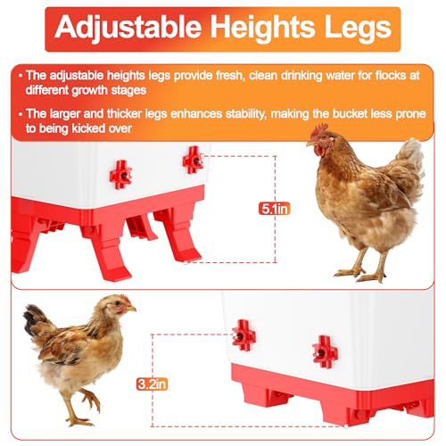 5.0 Gal Chicken Waterer Bucket with 4 Horizontal Water Nipples | Height-adjustable, Anti-roost Cone for Backyard Chicken Flocks - style: Waterer with Nipples