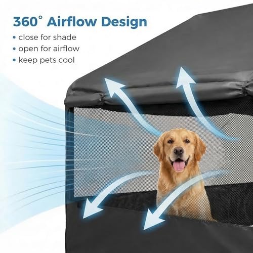 Outdoor Dog Tent, 4'x4'x3' Dog House Shade Shelter for Large Medium Pets | Outside Sun Rain Waterproof Dog Canopy with Three-Sided Breathable Mesh Windows, Livestock House with Ground Nails, Dark Gray - color: Dark Gray (Breathable Mesh Windows)