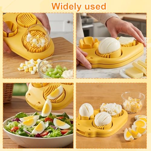 Egg Cutter, 2 Piece Set in Yellow 3 in 1 Hard Boiled Egg Slicer and Dicer with Cleaning Brush, Kitchen Tool for Quick Meal Prep and Snack Preparation