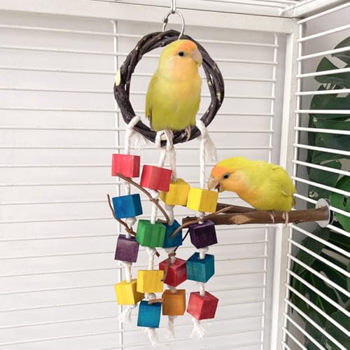Bird Chewing Toys for Parakeet- Parrot Perches Cage Bites, Wooden Block Cockatiel Toy for Small and Medium Birds Parrots - color: Multicolor