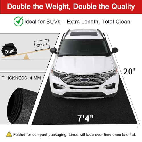 20' x 7'4" Garage Floor Mats - All-Weather Garage Floor Mats for Under Car, Absorbent Oil Spill Mat, Anti-Slip Garage Carpet, Reusable Garage Mats with Waterproof Backing, Garage Car Mat & Floor Rug - size: 7'4" x 20' (Rectangular)