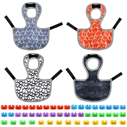 4 Pack Chicken Saddle for Hens, Adjustable Hen Apron with Elastic Straps for Poultry Back Protector, Waterproof Chicken Aprons Vest Jacket for Feather Loss & Mating, 50 Foot Rings
