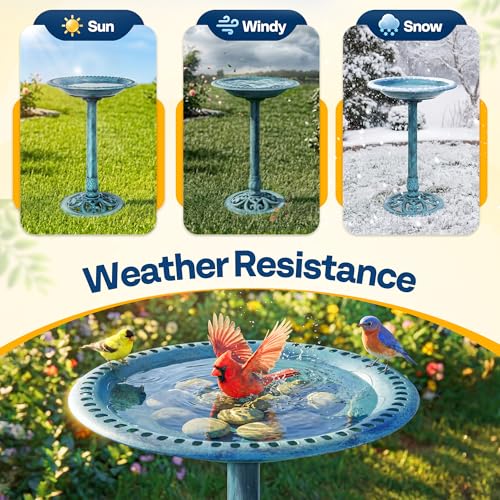 VIVOHOME Bird Bath for Outside, Polyresin Pedestal Birdbath, Blue | Weather-Resistant, 20-Inch Bowl, 28-Inch Height, for Outdoor/Garden, Bird-Friendly, Easy to Clean - color: Blue