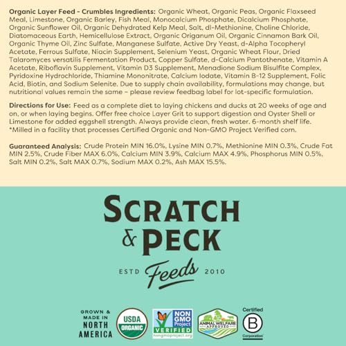 Scratch and Peck Feeds | Layer Crumbles for Chickens & Ducks | 25 lb Bag | 16% Protein, Corn & Soy Free, Certified Organic & Non-GMO Project Verified, Complete Nutrition - size: 25 Pound (Pack of 1), style: Layer