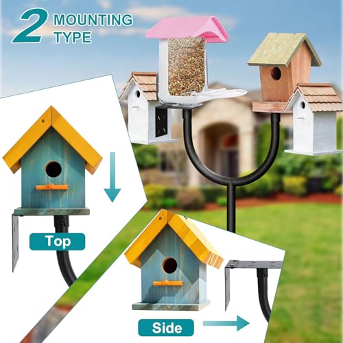 Squirrel Proof Bird Feeder Pole, Dual U-Shape 92" Adjustable Heavy Duty Stand, Multi-Purpose Outdoor Bird Feeding Station & Yard Decor, Includes Hooks, Trays, Baffle & Base