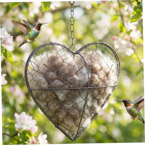 HANABASS 2 Pack Heart Shaped Bird Nesting Material Holder for Wild Birds, Refillable Hummingbird Nest Material Cage, Outdoor Wire Nesting Ball Basket for Garden Yard Decor, Metal Frame Only - color: Brown2, size: 36.5X20CM