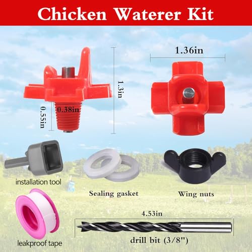 12 Pcs Horizontal Chicken Waterer Nipples with Drill Bits, Leakproof Poultry Watering System for Chicken Coop, Durable ABS Plastic & Stainless Steel, Water Saving Design for Outdoor Use