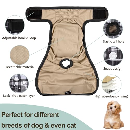 Female Dog Diapers - Premium Reusable Diapers for Doggie in Heat - Highly Absorbent for Pet Incontinence with Adjustable Snaps Black, L - color: Black Heart, size: Large（15"-17“Waist）