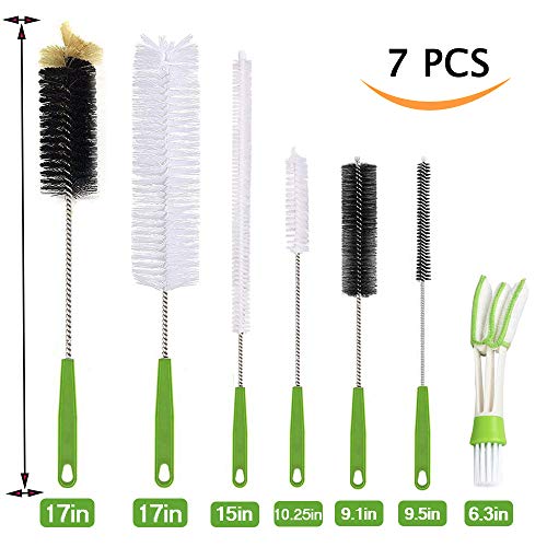Long Bottle Brush, 17 in Bendable Cleaner Brushes for Cleaning Neck Beer Bottles, Wine, Baby Bottles, Water Bottles, Tumblers, Flask, Bird Feeder, Vase, Pipes and Brewing Supplies 7 Pack - color: 7-pcs Brush Set