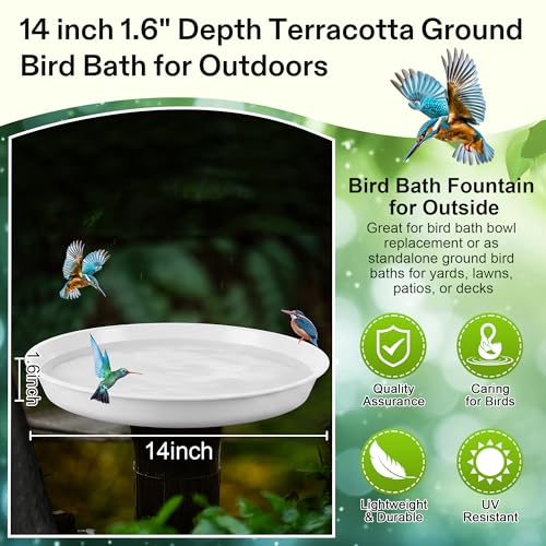 3 Pcs Plastic Bird Bath Bowl, 14”Ground Bird Baths for Outdoor, White | Large Durable Birds Bath Dish for Garden Yard, Birds Water Bowl Feeder Tray Replacement, Weather Resistant ABS Plastic - color: White