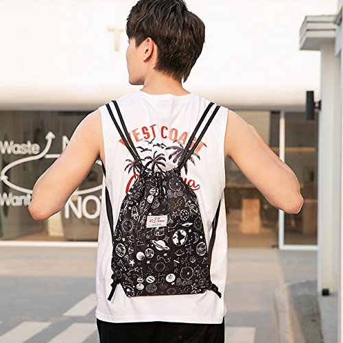 Van Caro Drawstring Backpack String Bag Sackpack Cinch Daypack Fashion Shoulder Bags - color: 7005 Black