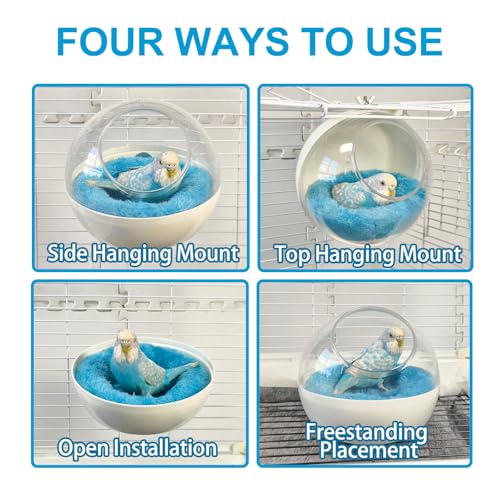 Bird Nest, Warm Bird Bed for Cage, Clear Parrot Nesting House with 2 Mats Hanging Parakeet Cage Accessories for Lovebird, Canary, Budgie, Finch, Hamster (Clear)