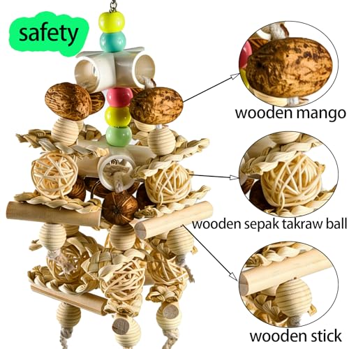 Natural Wooden Parrot Toy - Safe Bird Chewing Toy for Parakeets, Cockatiels, Conures, and Small to Medium Parrots