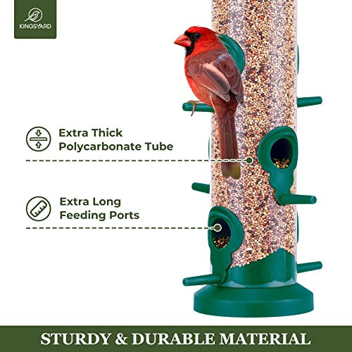Kingsyard 2 Pack Tube Bird Feeders for Outdoors Hanging, Premium Hard Plastic Bird Feeder with 6 Feeding Ports, Weatherproof & Steel Hanger, Attracting for Wild Birds (Green) - color: Green