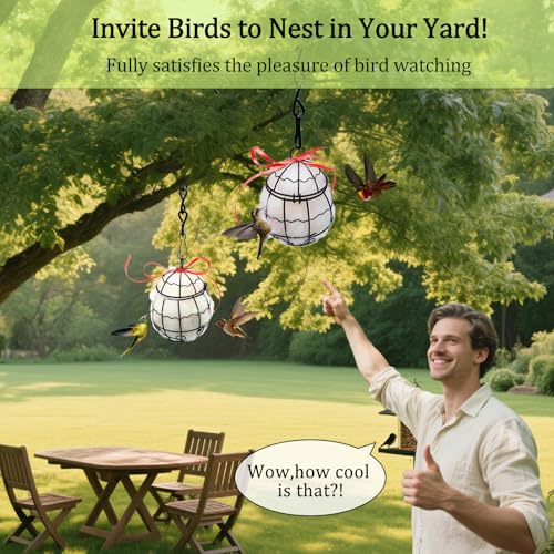 Bird Nesting Material Holder Hummingbird Nesters Natural Wool for Wild Birds Nesting Station Bird Watching Gifts for Patio Garden Outdoor