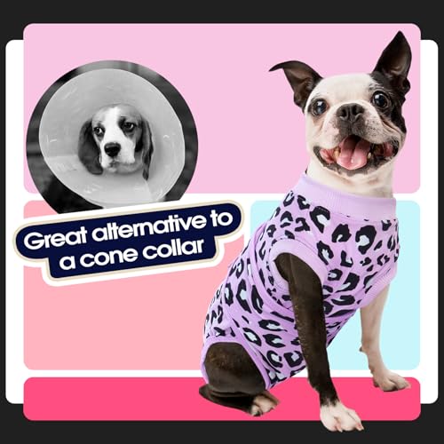 Dog Recovery Suit, Soft Surgical Suit for Dogs Onesie for Surgery | Cone Alternative after Surgery, Abdominal Wound Protector, Anti Lick Suit, Dog Onesie for Surgery Female Purple Leopard XS - color: Purple Leopard, size: Xs(back:8.3-11.4in,wt:4-7lbs)