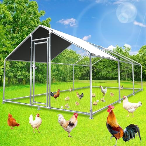 Large Metal Chicken Coop, Chicken Runs for Yard with Cover Walk-in Poultry Cage for 10 20 Chickens, Chicken Pen Duck Coop Hen House with Water-Resident Top and Feeding Door 19.2Lx9.84Wx6.6H FT - size: 230.0"L x 118.0"W x 79.2"H