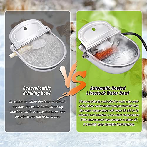 MINYULUA Heated Automatic Water Bowl Stainless Steel for Dogs Horse | Heated Water Bowl, Pet Thermal-Bowl, Constant Temperature Dispenser, Chew-Resistant, Save Effort and Time, Easy to Install