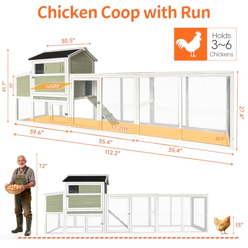 Chicken Coop, Large Wooden Chicken Coop with Nesting Boxes & Run Cage for 3-6 Chickens, Outdoor Hen House Poultry Hutch Rabbit Cage with No-Slip Ramp & Pull-Out Tray for Backyard Farm(Gray Green) - color: grey green