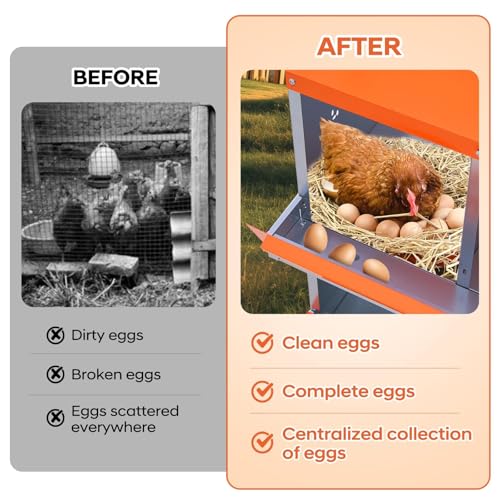 Garvee Chicken Nesting Box, 6 Compartments Nesting Box for Chickens, Galvanized Steel Chicken Laying Box for Easy Egg Collection, Wall Mounting - color: Orange | 6 Compartments+legs