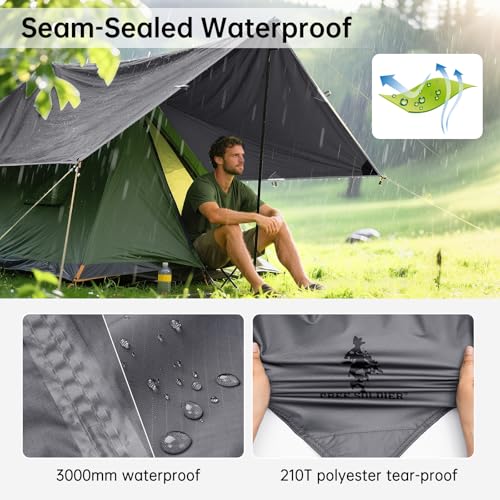 FREE SOLDIER Waterproof Camping Tarp Shelter Awning | Lightweight, Compact, Quick Setup, Waterproof Sun Shelter Campingtarp,For Backpacking, Beach, Travel and Outdoor Activities - color: Gray 10×10.5ft
