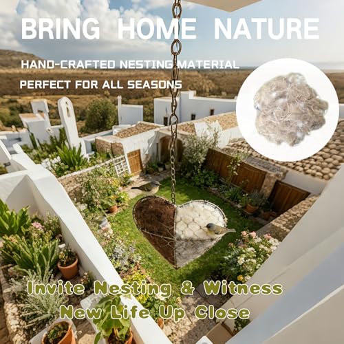 Handmade Fiber Bird Nesting Heart, Winter Tree Shelter for Wild Birds,Birds Nests Material Holder, Hummingbird Nest Boxes for Outside, Gardens, Courtyards, and Outdoor Bird Shelters