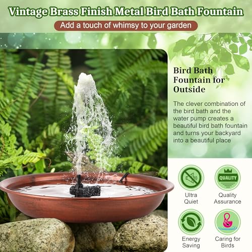 Bird Bath Fountain for Outside, Metal BirdBath Bowl with 8W Pump (Standing | 13.5" Garden Metal Bird Bath Bowl 2 Nozzles Adjustable Water Fountain for Backyard Patio Garden and Outdoor Water Features - style: Standing