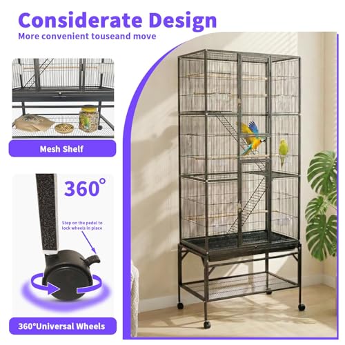 31L x 18W x 69.5H Inch Parrot Cage Included 6 Stainless Steel Cups Pull-Out Cleaning Tray for Conures Senegal Parrots