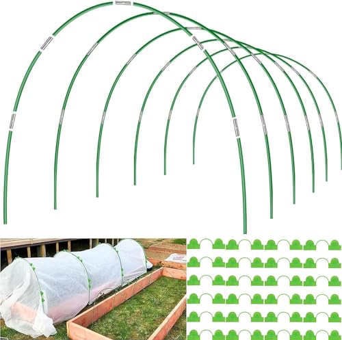 Garden Hoops for Raised Beds Row Cover, 36pcs 8ft Greenhouse Garden Grow Tunnel Netting Hoops, Greenhouse Support Hoops Garden Bed Hoops, Flexible Fiberglass DIY Hoops for Outdoor Plant, 24pcs Clips - size: 36PCS