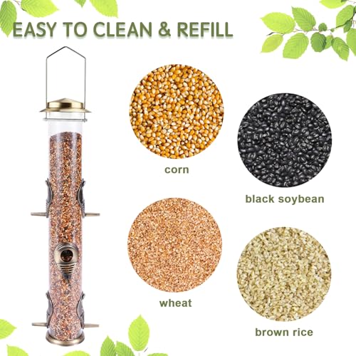 Metal Bird Feeder Tube Hanging Wild Bird Seed Feeder Aluminum Six Port Bird Feeders,1.4 mm Extra Thick Solid Tube Transparent with Steel Hanger Great for Attracting Birds (Bronze 2PK) - color: Bronze 2PK